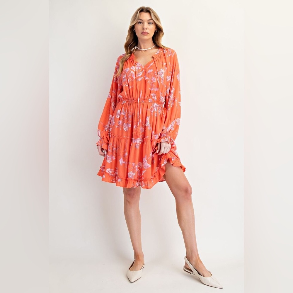 Easel FLORAL CHALLIS TIERED DRESS NWT
